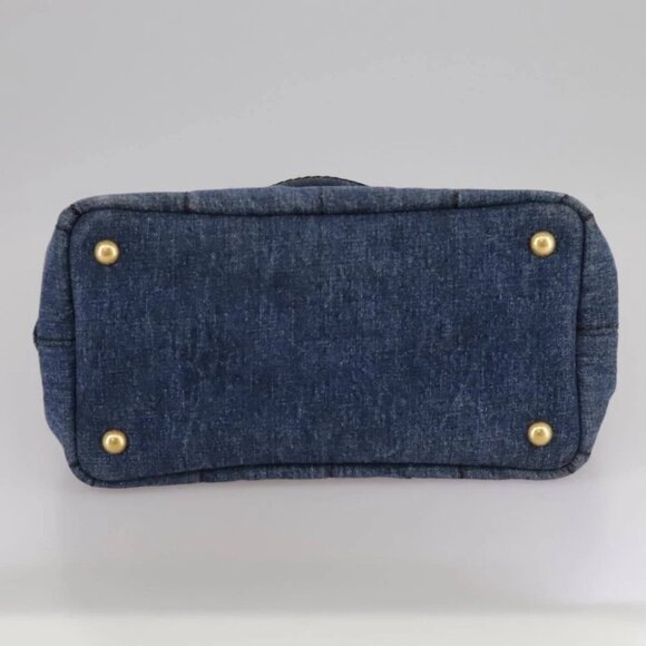 PRADA Canapa PM Hand Bag Denim Blue Gold Auth am7316V - Picture 6 of 15